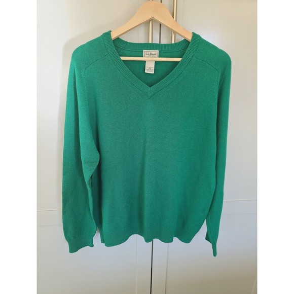 Vintage L.L. Bean 100% Wool V-neck Sweater- sz L - Picture 1 of 6